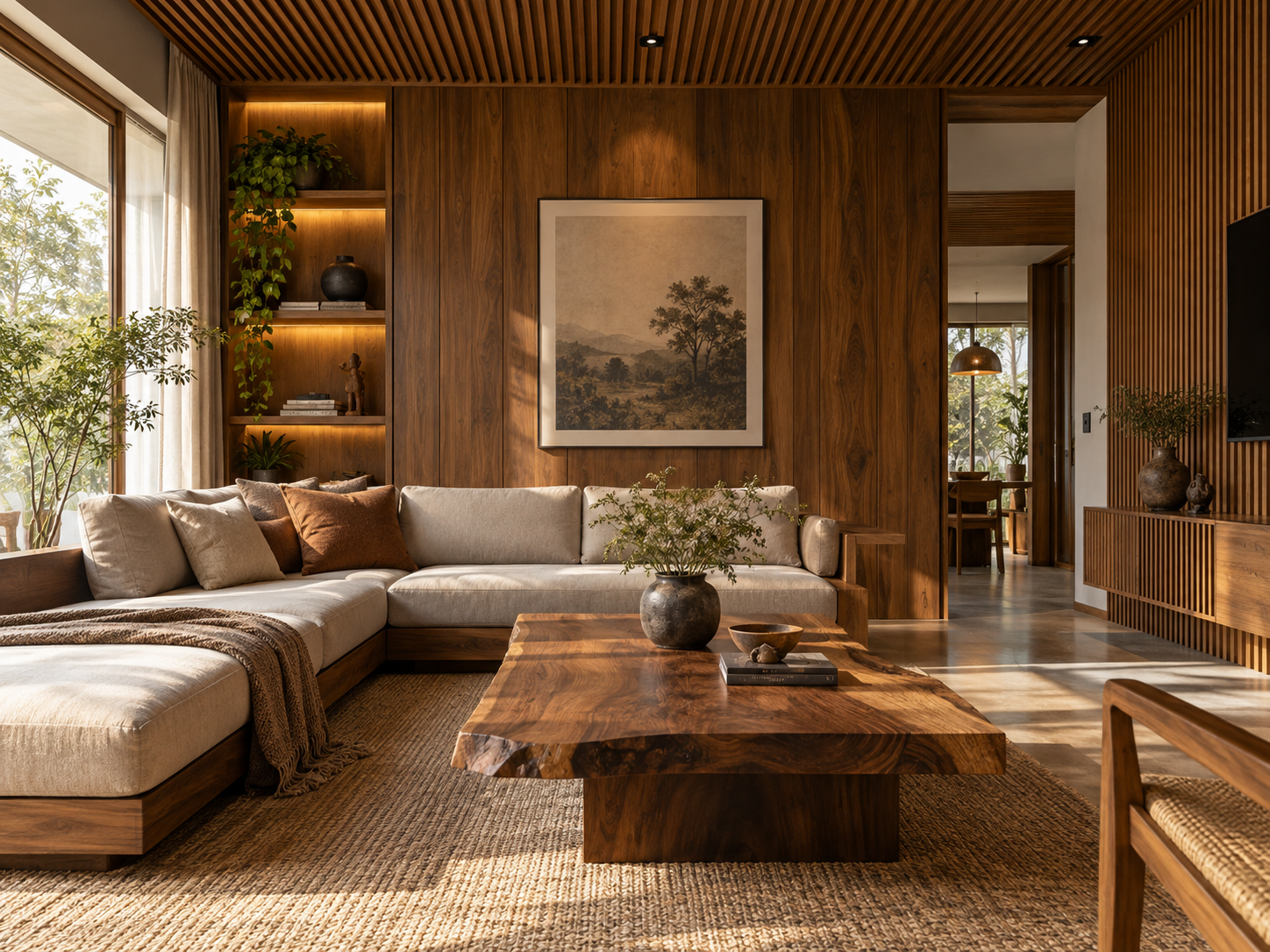 Warm handcrafted wood interior